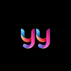 Fototapeta premium Initial lowercase letter yy, curve rounded logo, gradient vibrant colorful glossy colors on black background