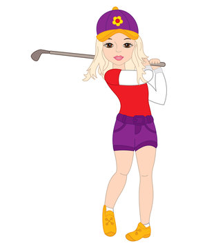 Vector Beautiful Young Girl Playing Golf