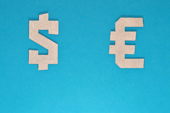 dollar and euro currency symbol on blue background