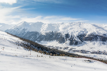 Alpine Ski Resort And Ski Slopes in Winter Season, Livigno, Italy