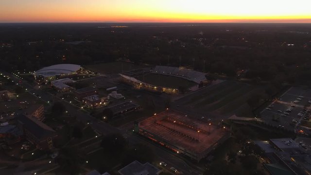 Aerial twilight video FAMU Florida Tallahassee sports fields 4k 24p