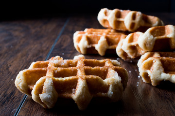 Plain Belgium Waffle on wooden surface.