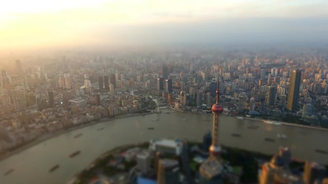 中国・上海の都市風景　ミニチュア・タイムラプス