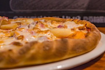 Very tasty pizza in a cafe restaurant