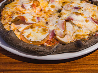 Very tasty pizza in a cafe restaurant