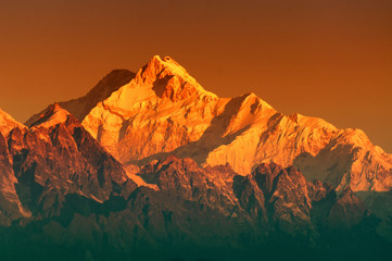 Fototapeta na wymiar First light on Mount Kanchenjugha, Himalayan mountain range
