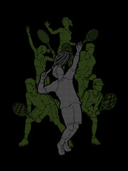 Tennis players , Men and Women action designed using dots pixels graphic vector.