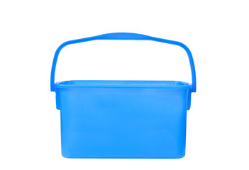 Blue plastic bucket isolated on white background, with clipping path.

