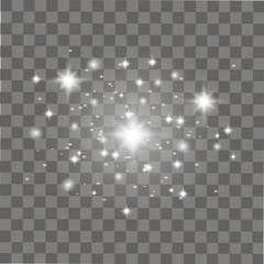 Shining light, stars on transparent background. Vector