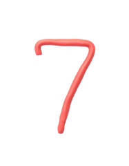 Closeup red plasticine for kid in number 7 isolated on white background with clipping path