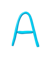 Closeup blue plasticine for kid in A alphabet isolated on white background with clipping path