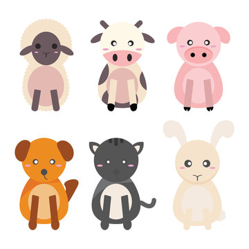 cute animal farm set vector