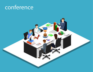 Isometric 3D illustration set Interior of department conference with workplaces