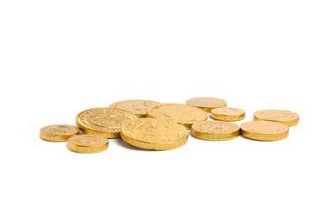 Pile of golden coins on isolated white bakcground,financial concept