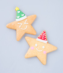 cake decoration or star shape christmas cookies on background.