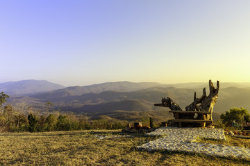 Fototapeta premium Mountain view in evening winter with sunset light at Mae Jam Chaing Mai , Thailand