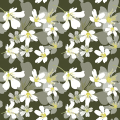 Fototapeta na wymiar Seamless pattern with flowers in pastel tans on a green background