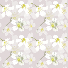 Seamless beautiful pattern with flowers in pastel tans on a light background