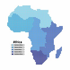 Obraz premium Africa Map of circle shape with the provinces colored in blue colors on white background. Vector illustration dotted style