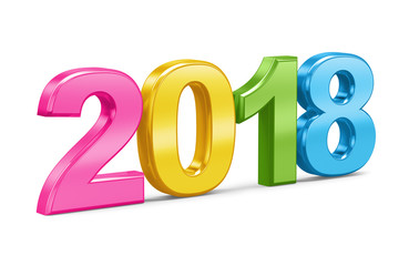 Colorful inscription in 2018 on a white background. 3d render illustration. New Year.