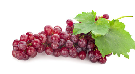 Red grape with leaf isolated on white background