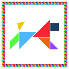 Tangram brain game dog flat UI color vector illustration