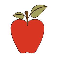 red apple with stem and leaves in colorful silhouette with thin black contour