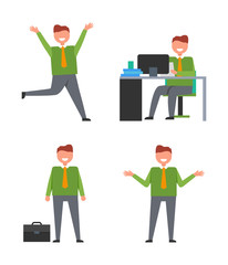Icons with Office Worker Vector Illustration