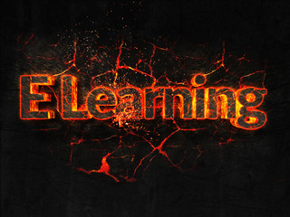 E Learning Fire text flame burning hot lava explosion background.