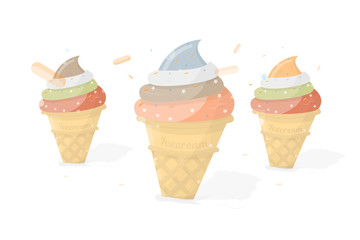 Bright and tasty ice cream. Vector on white background.