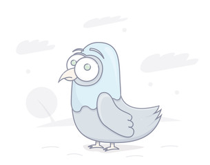 Funny pigeon. Stupid look. Cartoon character vector illustration.