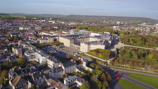 Aerial view of Palace of Compiegne and town itself, France