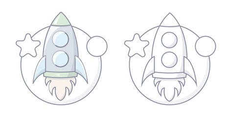 Cartoon rocket space ship take off, isolated vector illustration. Simple spaceship icon.
