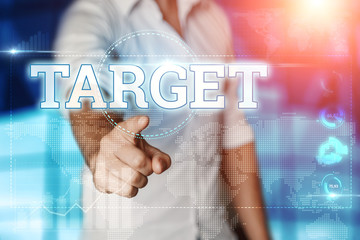 Businessman clicks on a virtual screen and selects 