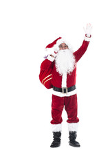 Portrait of Santa Claus with a red bag of presents isolated on white background Christmas concept.