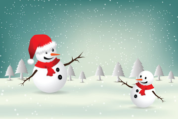 Christmas Greeting Card with snowman.-Vector illustration.