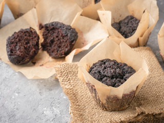 chocolate muffins with beetroot close-up