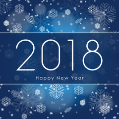 Fototapeta na wymiar Happy New 2018 Year. Greetings banner with white Snowflake on blue Winter background. Vector illustration