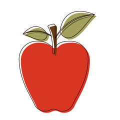 red apple with stem and leaves in watercolor silhouette