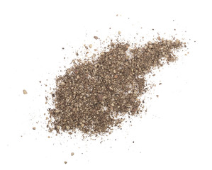 Ground black pepper isolated on white background. Top view