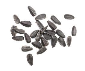 Sunflower seeds isolated on white background. Top view