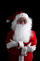 Happy traditional Santa Claus isolated on background.