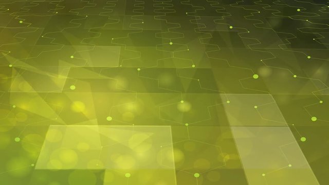 Abstract green and yellow square and hexagon lines