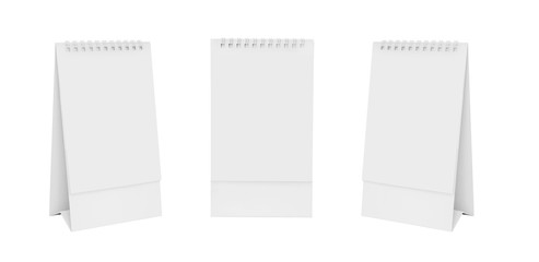 White blank paper desk spiral calendar on white background.