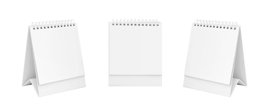 White blank paper desk spiral calendar on white background.