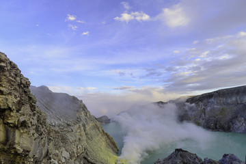 clear sky day on Kawah Ijen Volcano of East Java in , Indonesia.
