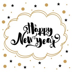 Hand drawn modern brush lettering of Happy New Year isolated on white background.