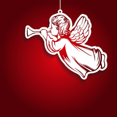 angel flies and plays the trumpet , decoration, toy, religious symbol of Christianity hand drawn vector illustration sketch
