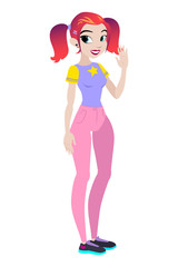 Teenager vector girl with Red hair. Character . Isolated against white background. Build your own design. Cartoon flat-style vector illustration