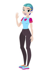 Teenager vector girl with blue hair. Character . Isolated against white background. Build your own design. Cartoon flat-style vector illustration